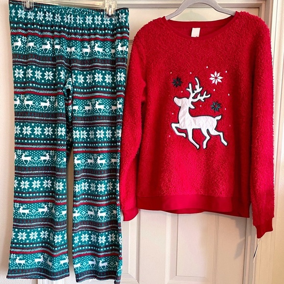 SO Fleece Pajama Set Girl’s PLUS 16 18 Christmas Holiday REINDEER - Picture 1 of 9